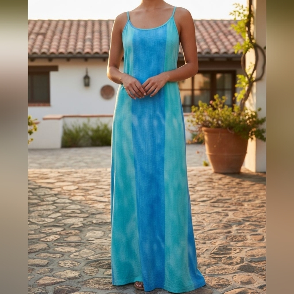 JAMS World Silk/Rayon Maxi With Side Slit Size L BLUE/GREEN